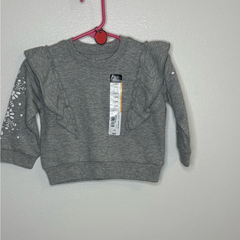 Okie Dokie Gray Ruffle Sequin Sweatshirt